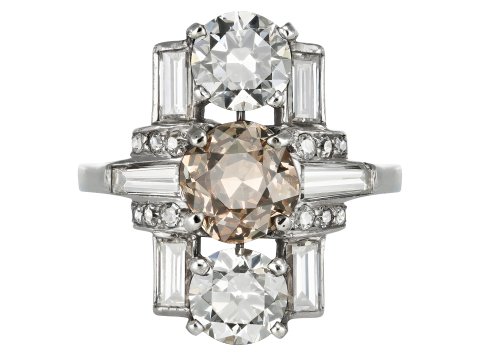 Art Deco fancy brown yellow diamond cluster ring, circa 1925.