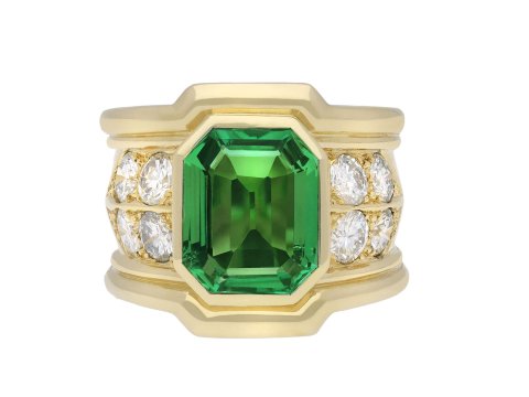 Colombian emerald and diamond ring, circa 1970. Hatton Garden