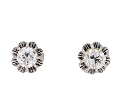 Belle Epoque old mine diamond stud earrings, French, circa 1910.