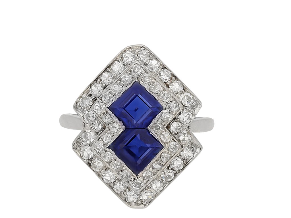 Art Deco sapphire and diamond cluster ring, circa 1925. Hatton Garden