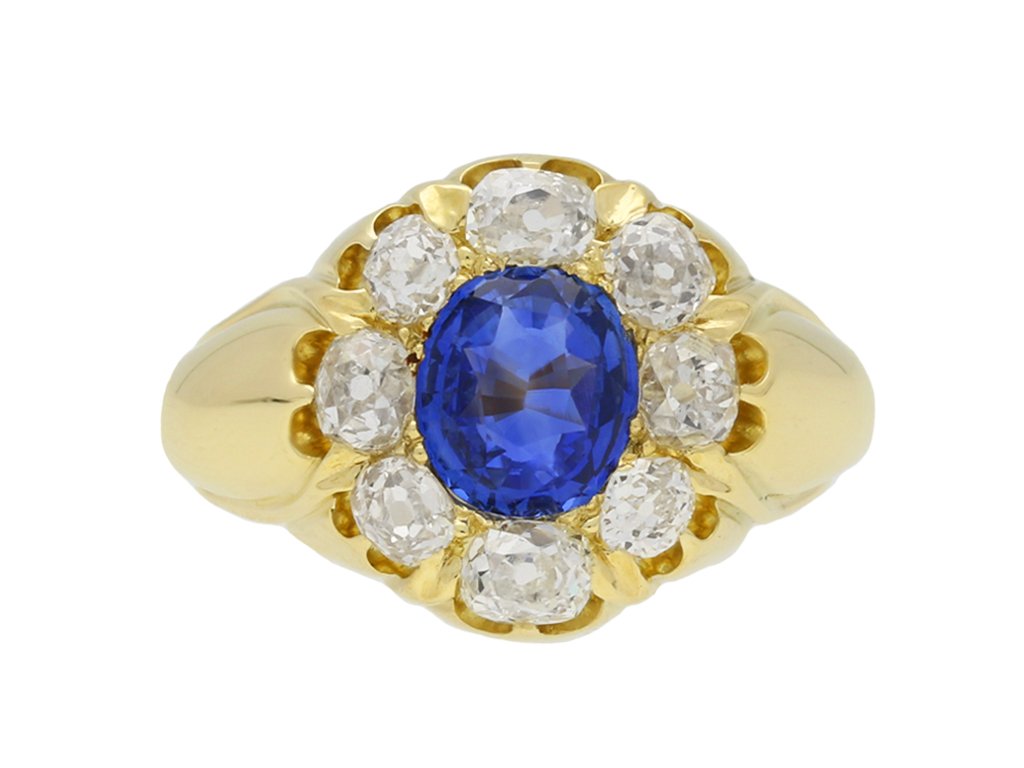 Ceylon sapphire diamond cluster ring berganza hatton garden