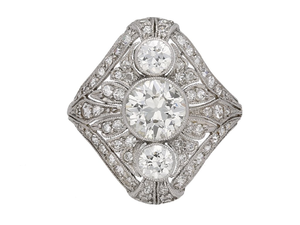Art Deco three stone diamond cluster ring berganza hatton garden