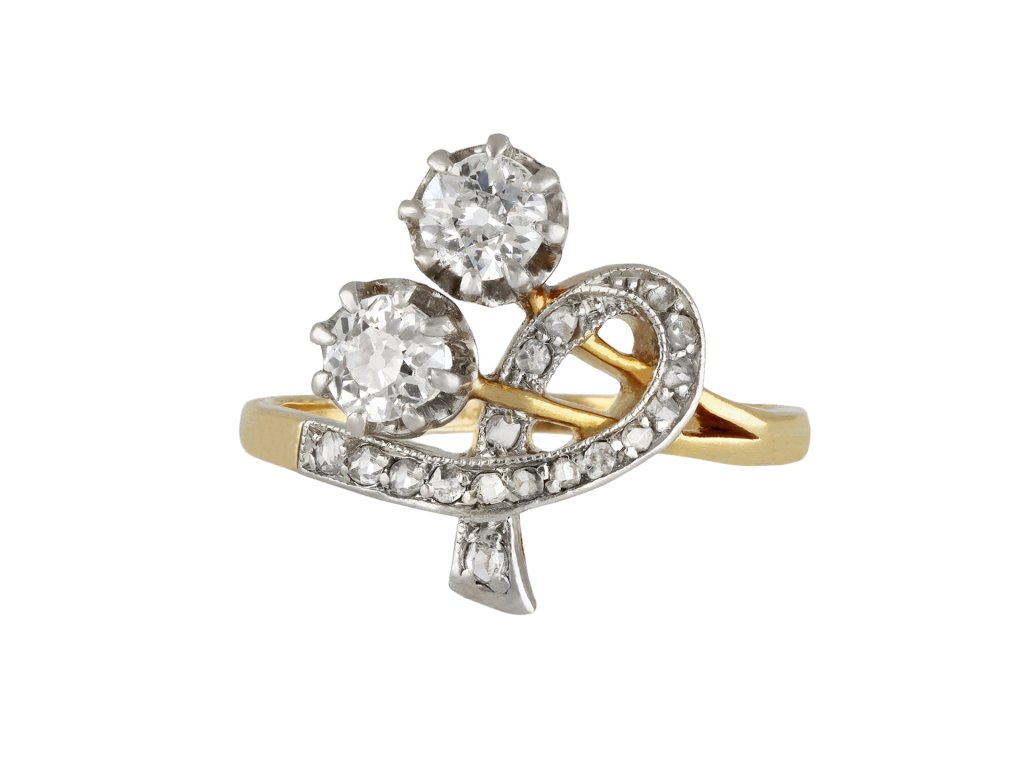 Edwardian diamond two stone ring, circa 1910.