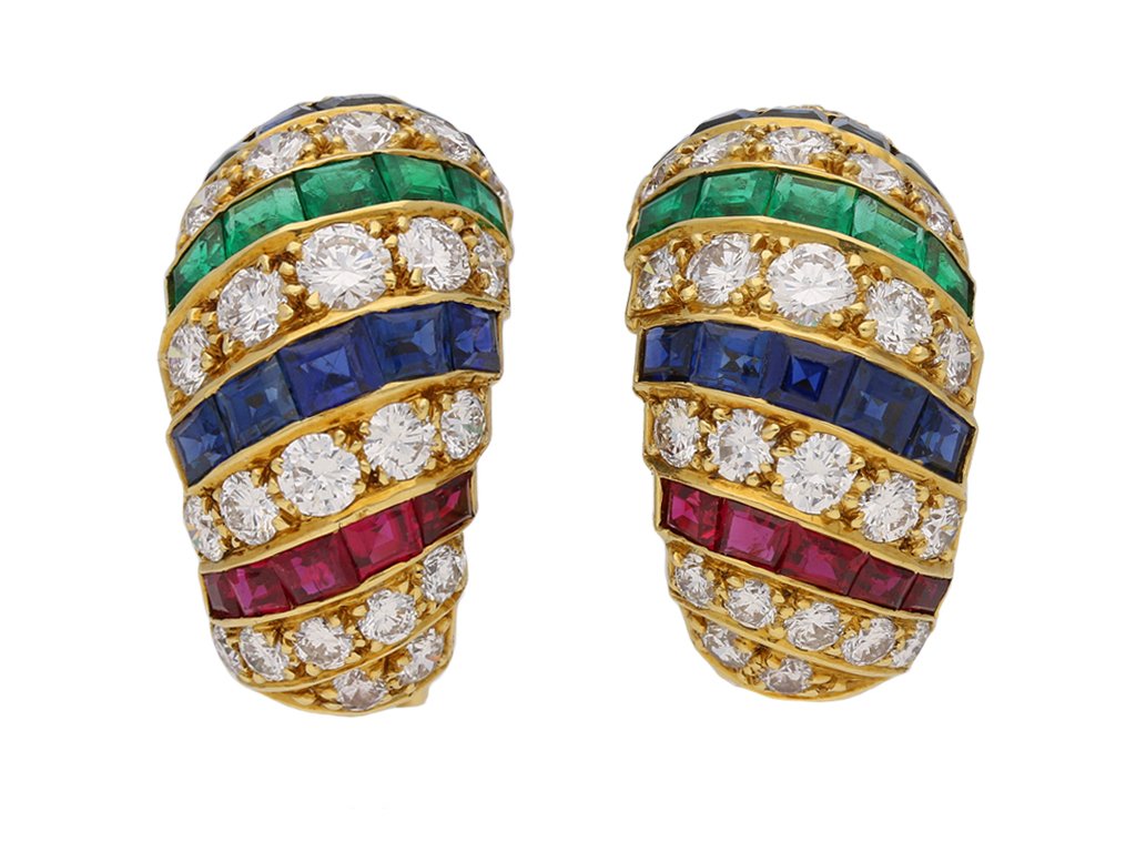 cartier ruby diamond sapphire emerald earrings berganza