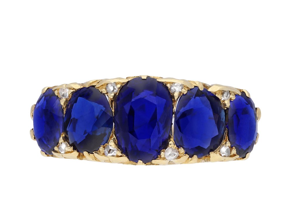 Victorian five stone sapphire ring, circa 1900. Hatton Garden