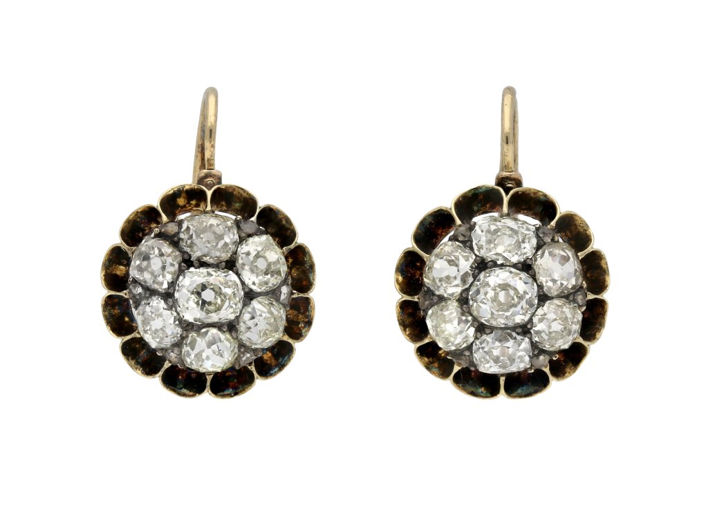 Victorian diamond cluster earrings, circa 187 | Ref 26222