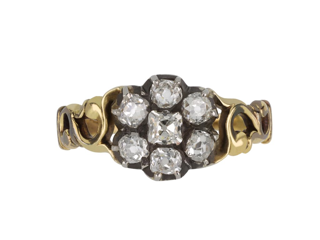 Victorian diamond coronet cluster ring, circa 1870.