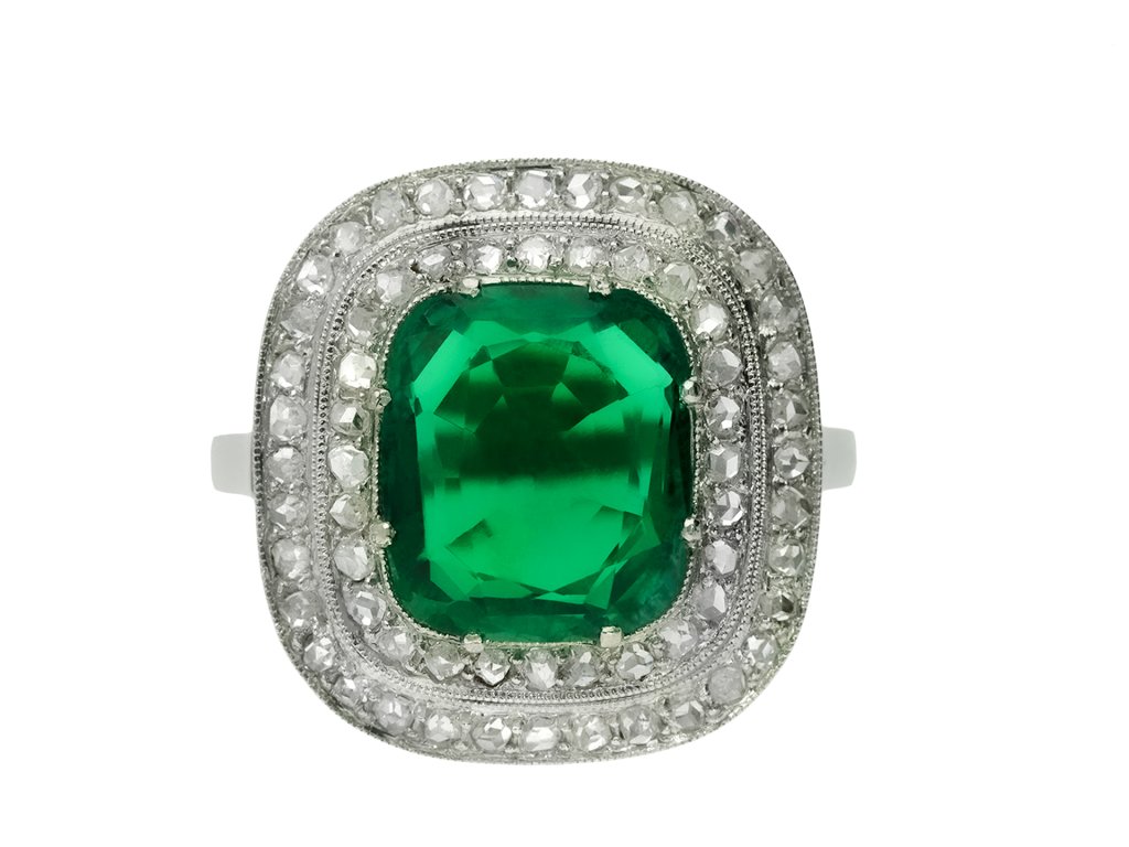 Emerald and diamond cluster ring hatton garden