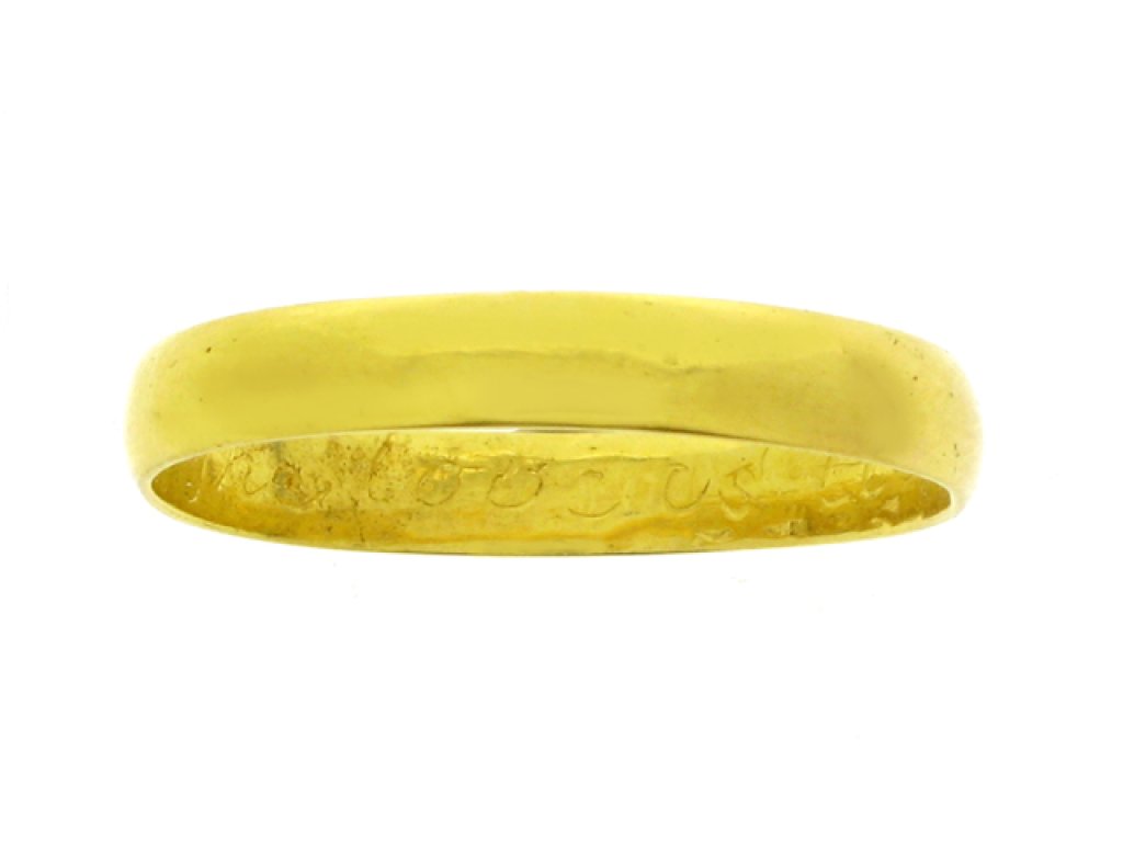 Gold posy ring, ‘The love is true IOU’, 18th century.