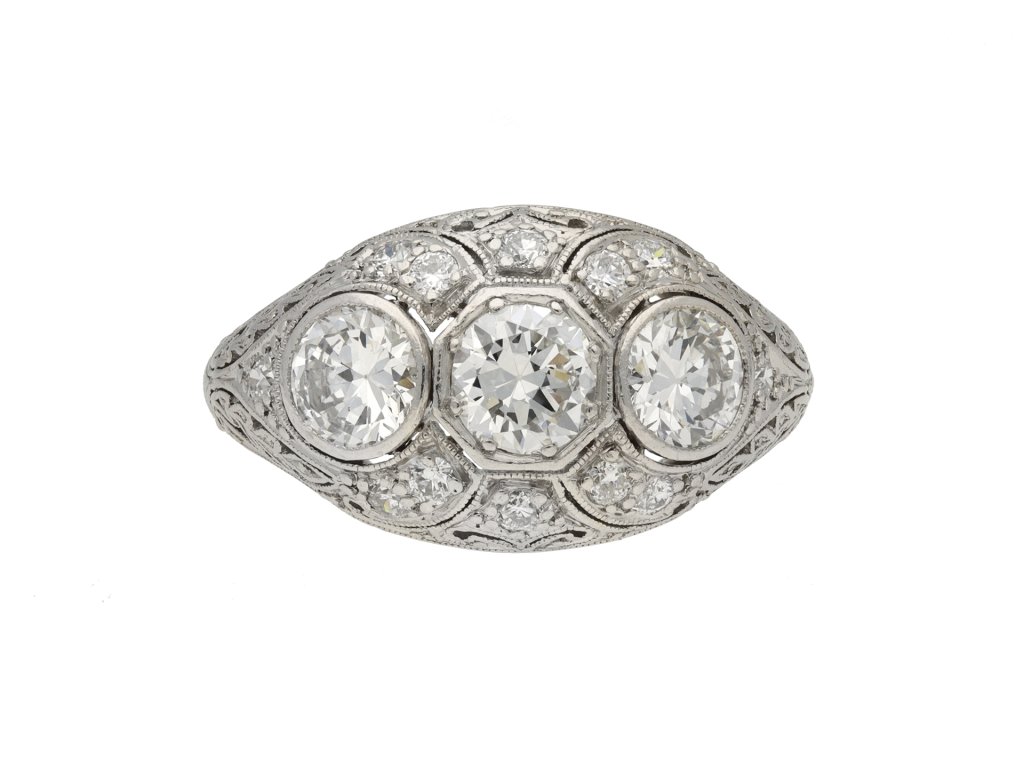 Edwardian three stone diamond cluster ring berganza hatton garden
