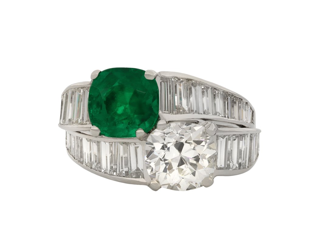 Tiffany & Co emerald diamond crossover ring hatton garden