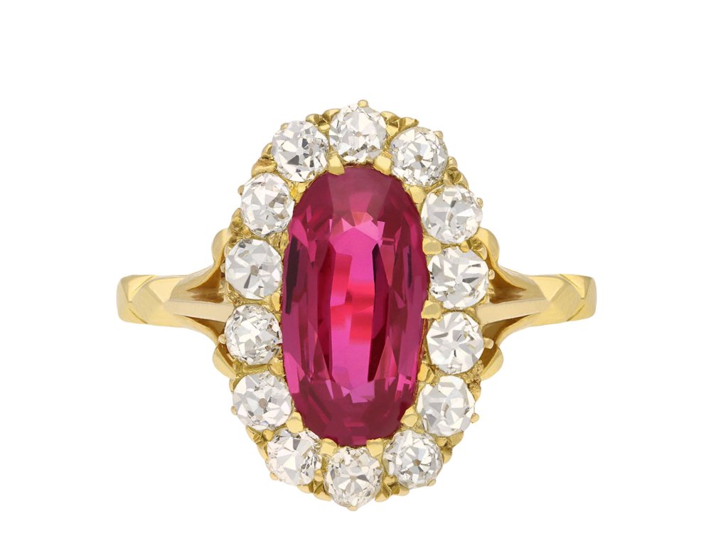 Pink Burmese sapphire and diamond ring, circa 1900. Hatton Garden