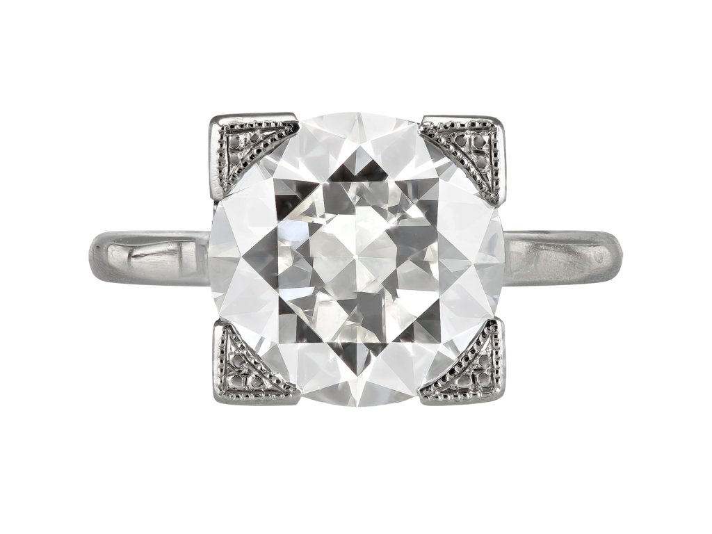 4.17 carat old cut diamond solitaire ring, circa 1935.