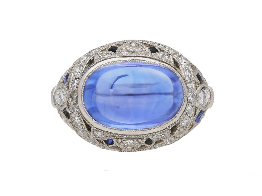 Cabochon sapphire and diamond cluster ring berganza hatton garden