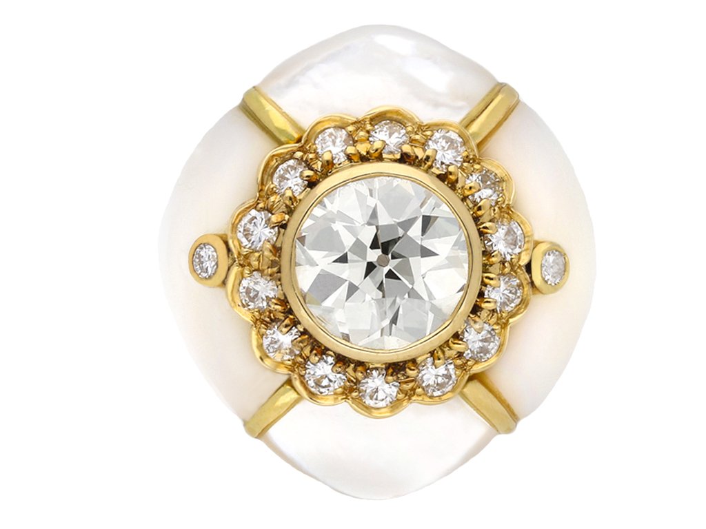 Fred diamond and mother of pearl cluster ring, hatton garden