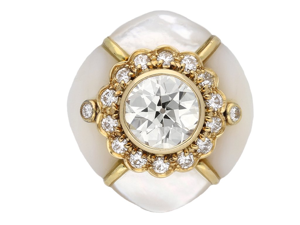 Fred diamond mother of pearl cluster ring berganza hatton garden