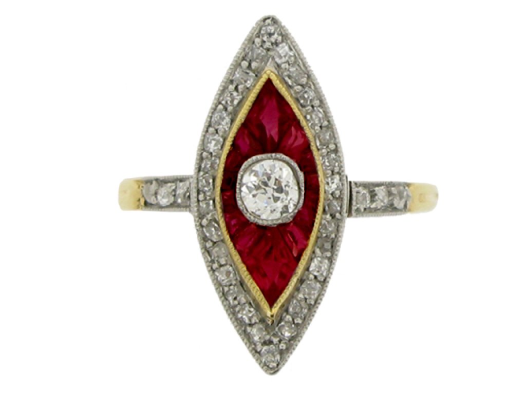 front view Antique ruby and diam