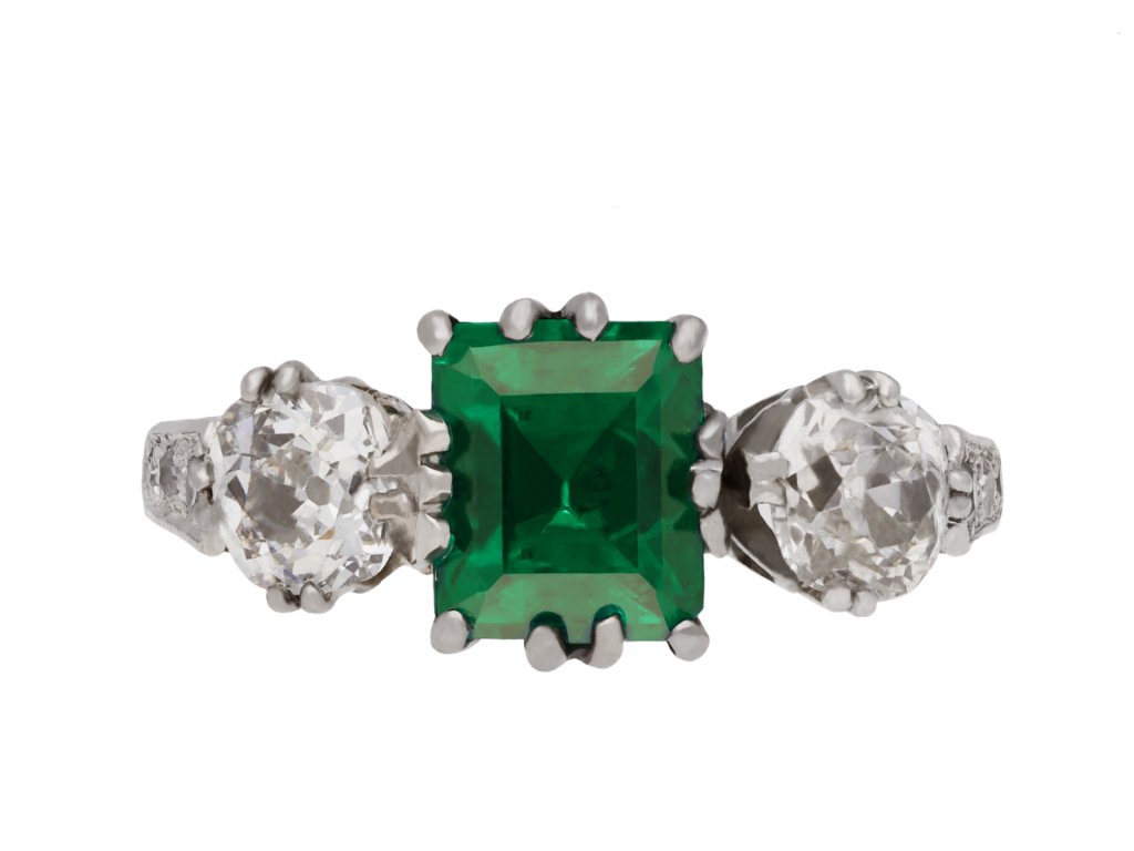 Emerald and diamond three stone ring, circa 1920 hatton garden