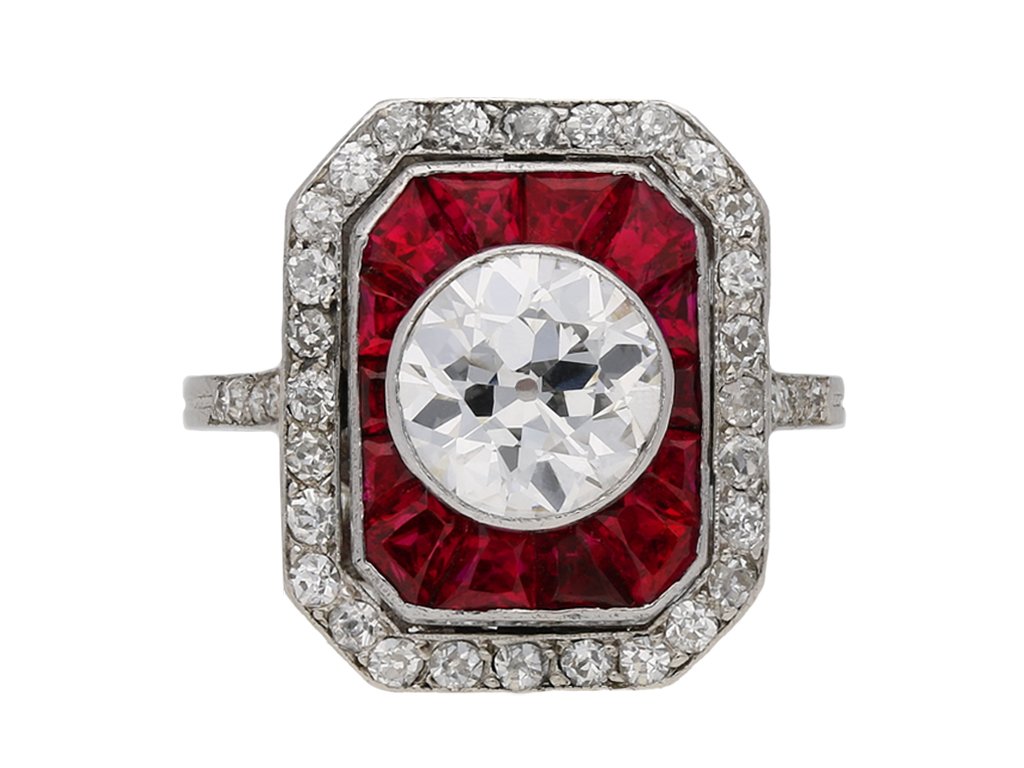 Antique ruby and diamond cluster ring, berganza hatton garden