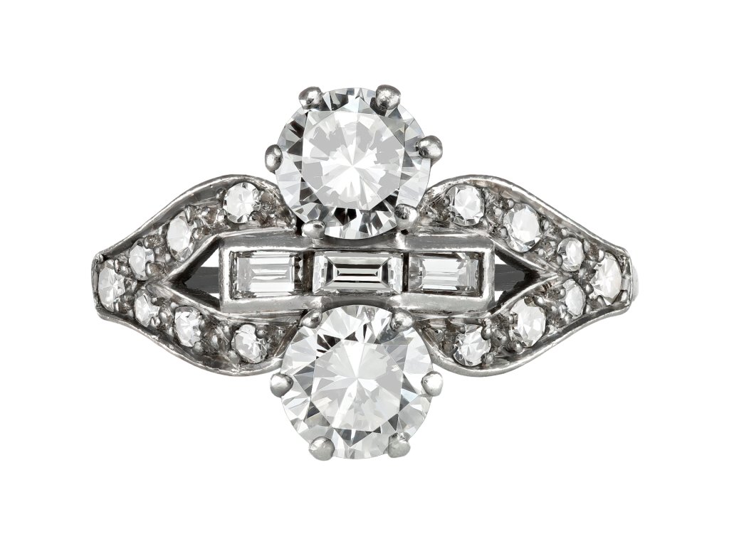 Art Deco two stone diamond cluster ring, circa 1935.