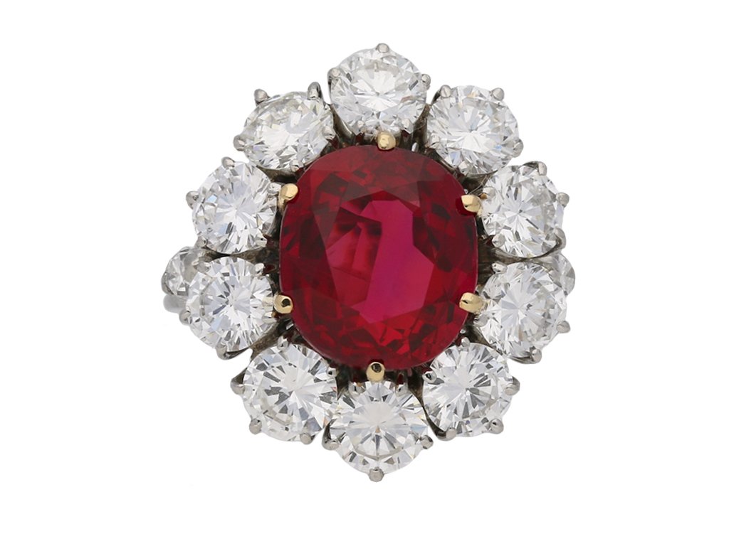Vintage ruby diamond coronet cluster ring berganza hatton garden