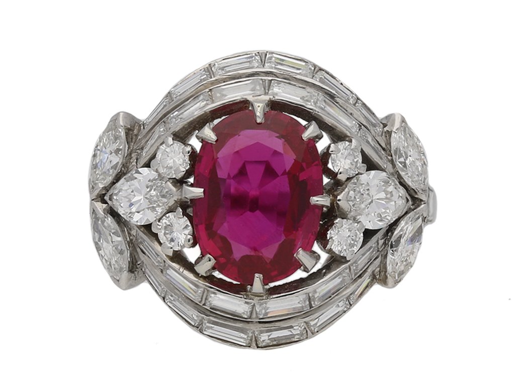 Burmese ruby and diamond cluster ring berganza hatton garden