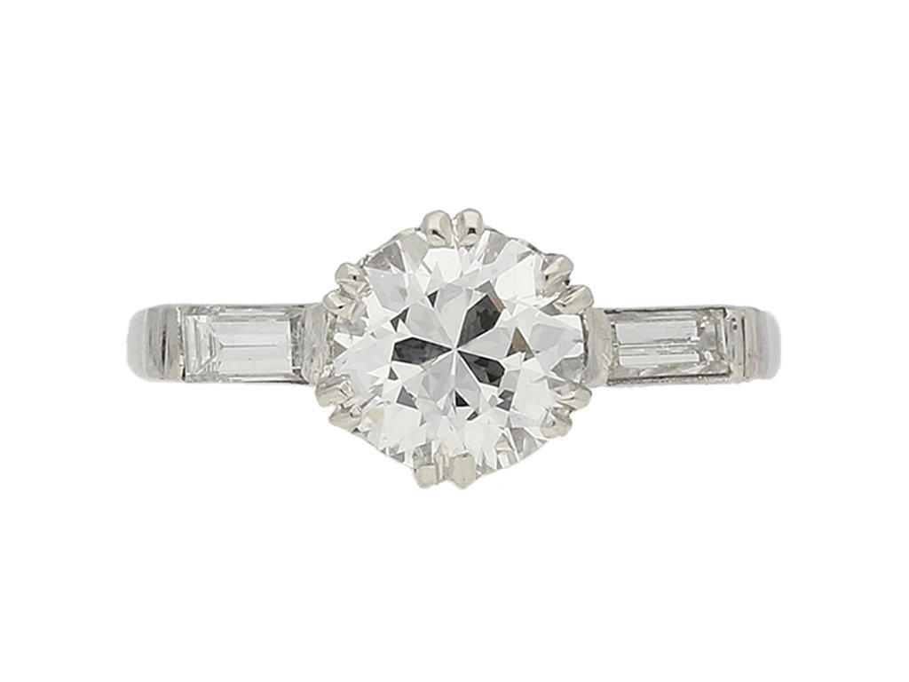 front view Solitaire diamond engagement ring with diamond set shoulders