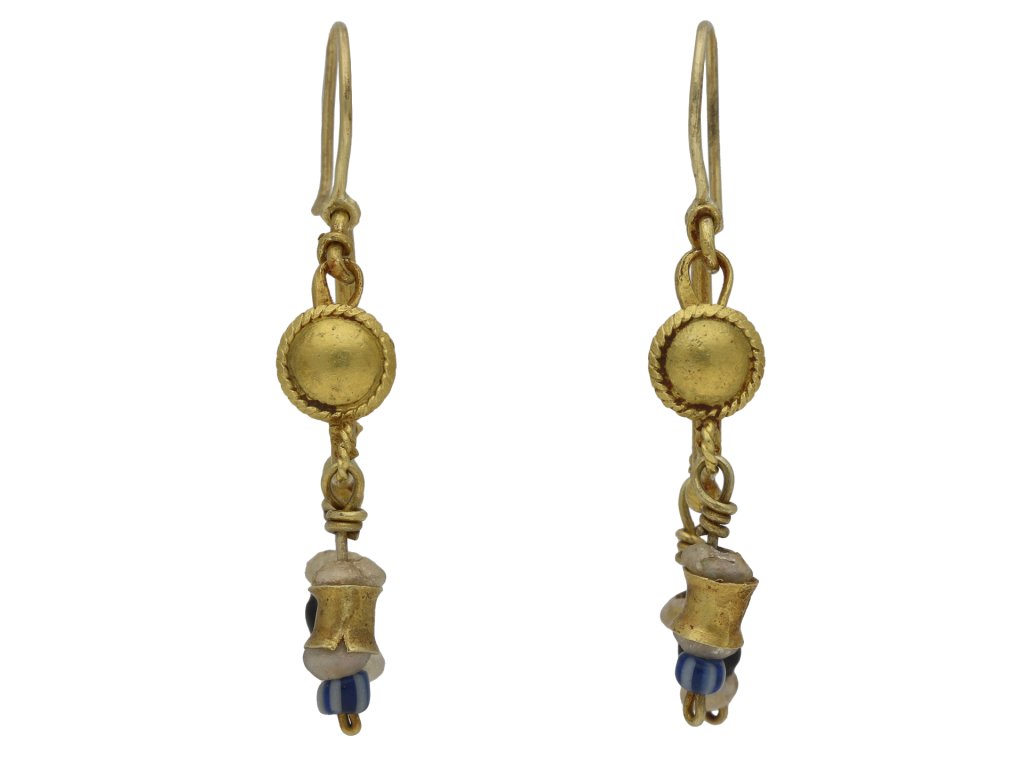 Ancient Roman gold and glass bead earrings berganza hatton garden