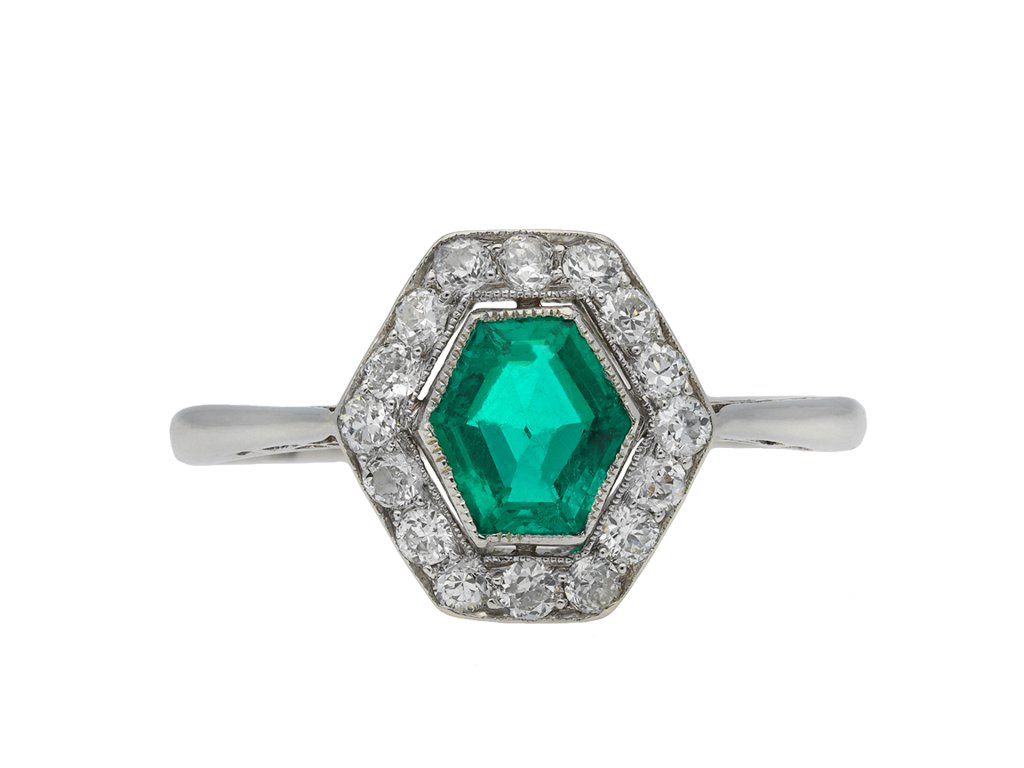 Colombian emerald diamond cluster ring hatton garden