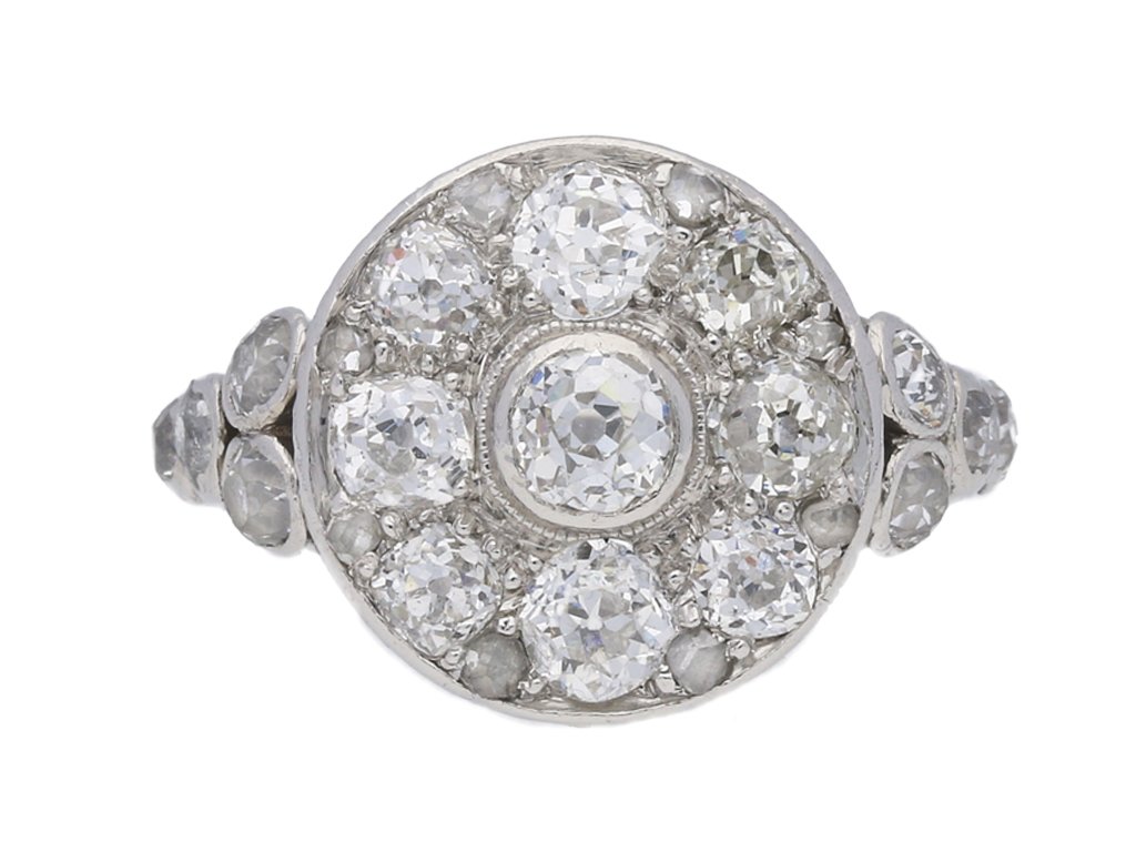 front view Antique diamond cluster ring, circa 1910.           
