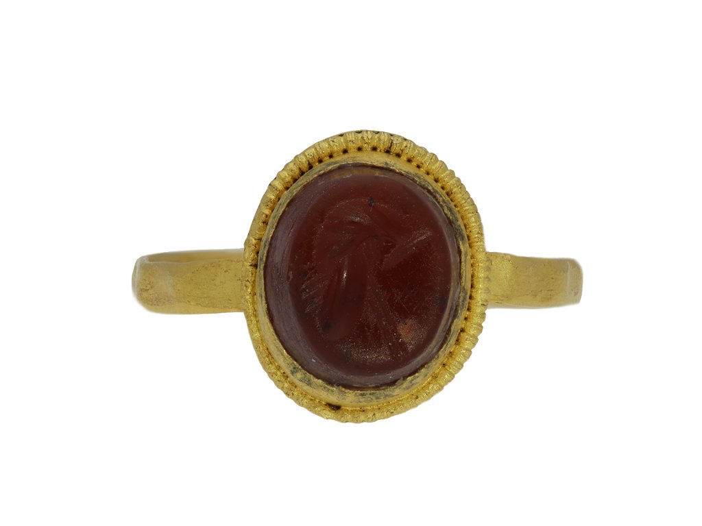 Ancient Roman gold ring with helmet intaglio hatton garden