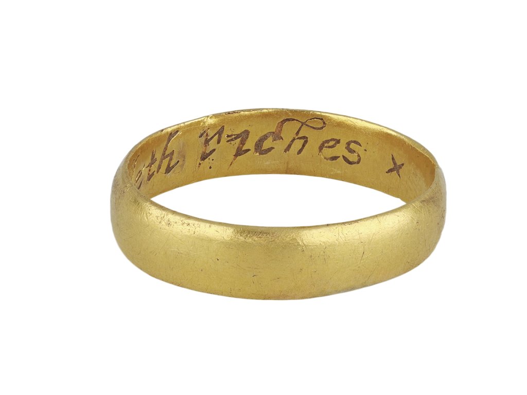 Stuart gold posy ring 'Vertue passeth riches', circa 17th century.