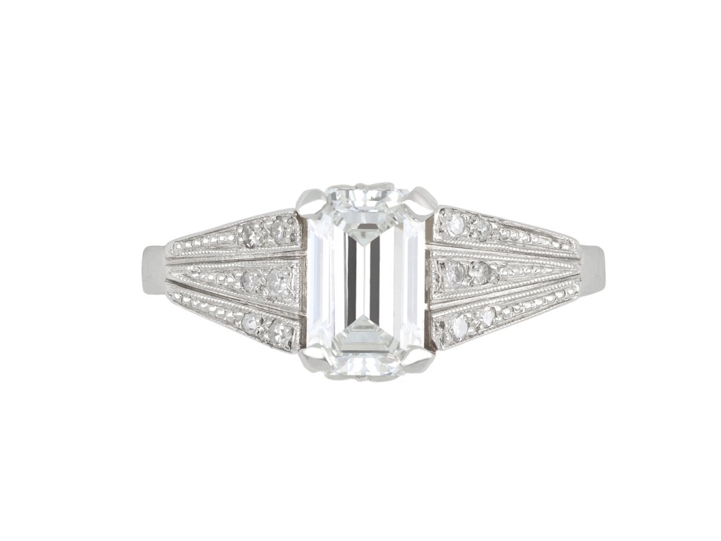 Art Deco emerald cut diamond ring, English, circa 1935.