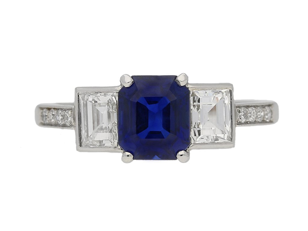 front view Sapphire diamond Art Deco ring berganza hatton garden