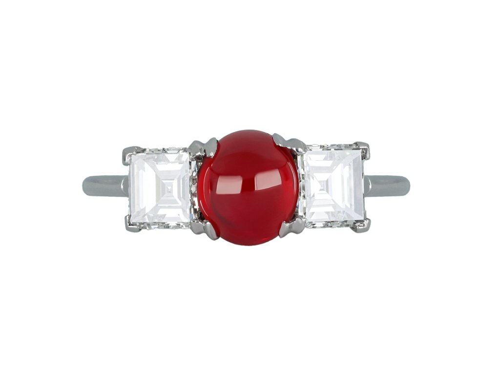 Art Deco cabochon ruby and diamond ring by Cartier, French circa 1925