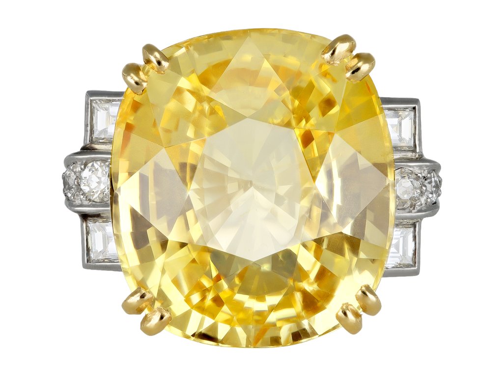 Yellow Ceylon sapphire and diamond ring, English, circa 1950.