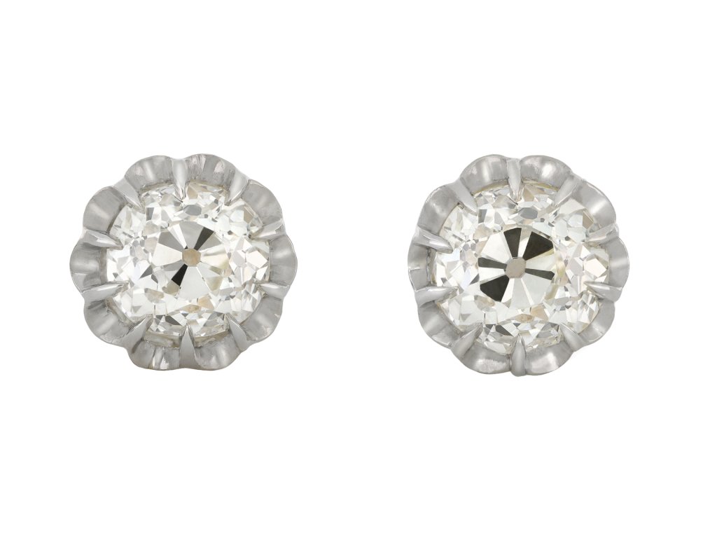 Old mine diamond stud earrings, circa 1905.