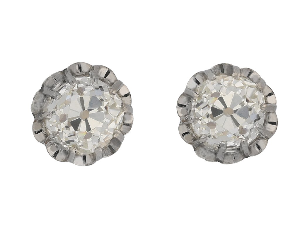 front view Antique old mine diamond earrings berganza hatton garden
