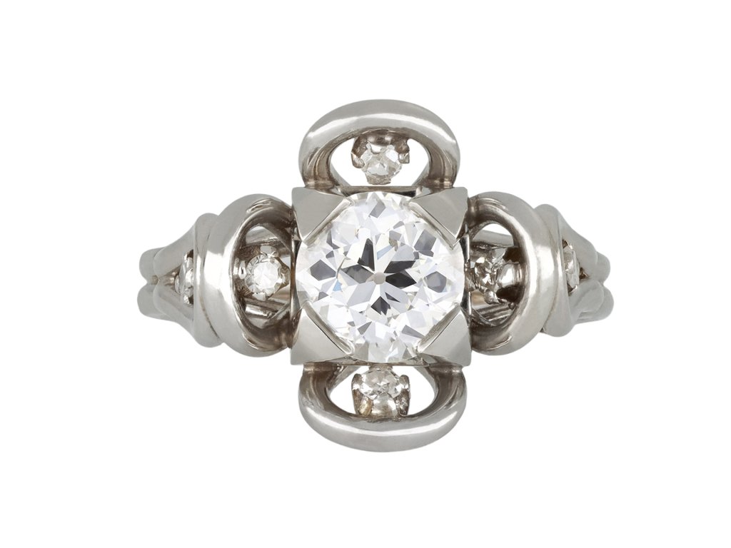 Vintage diamond cocktail ring, French, circa 1950. 