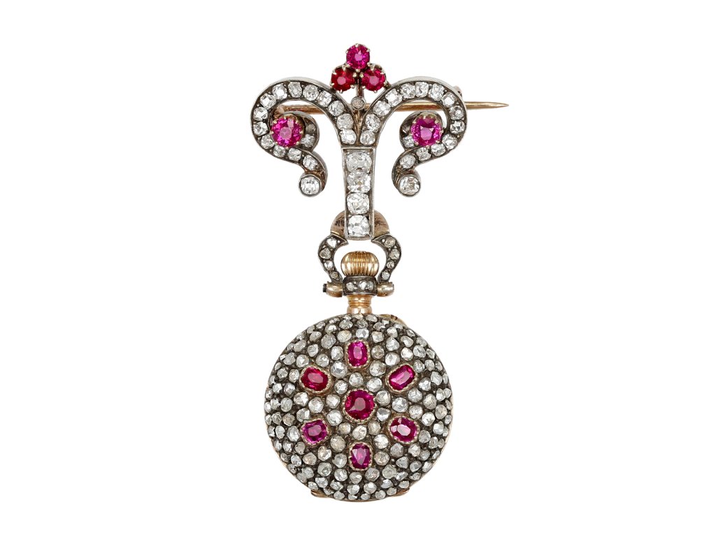 Mellerio Ruby and diamond set fob watch, French, circa 1900.      