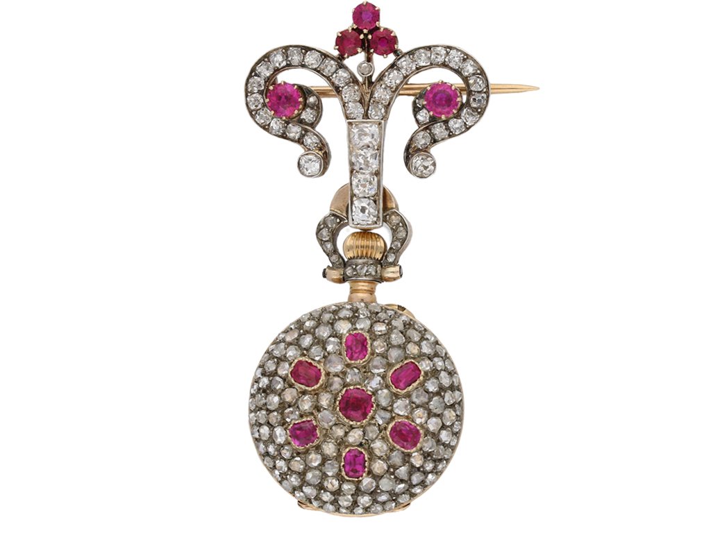 Ruby and diamond set fob watch by Mellerio, circa 1900. berganza hatton garden