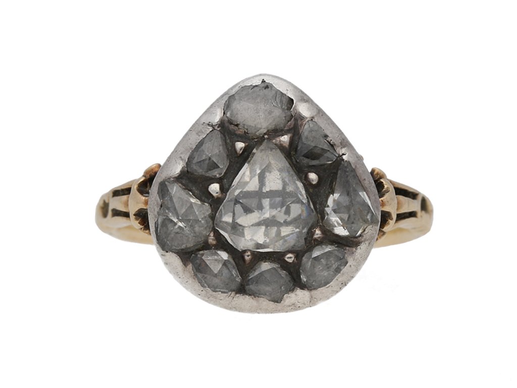 front view Georgian diamond cluster ring berganza hatton garden