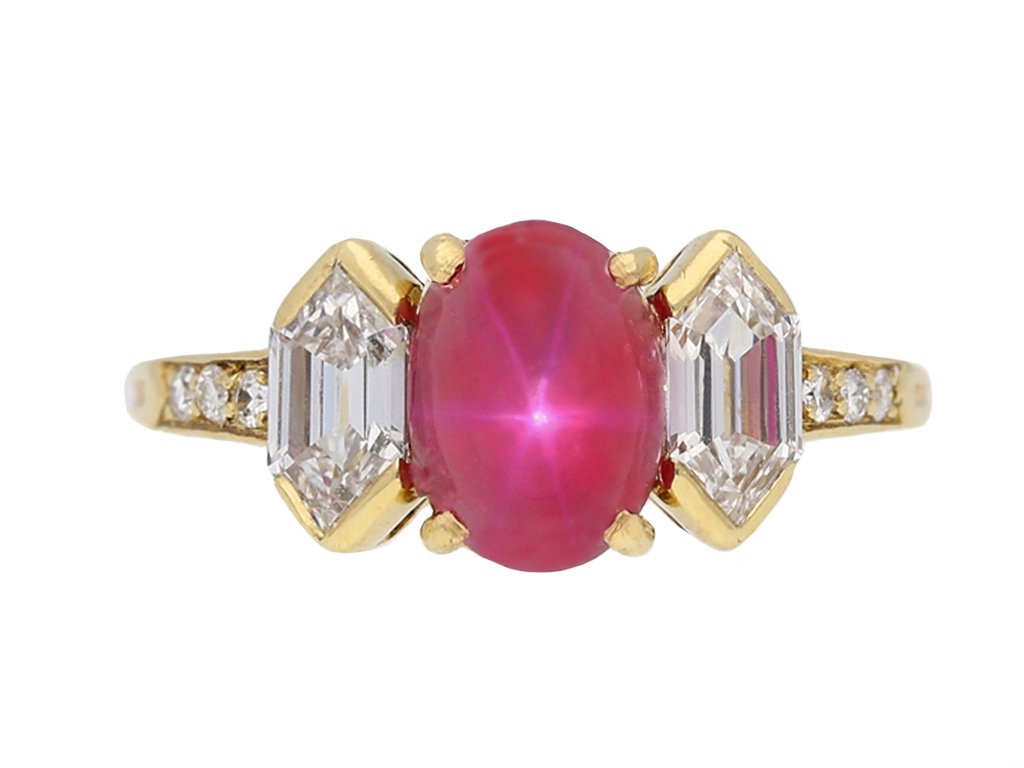 front view Vintage star ruby diamond ring Tiffany & Co berganza hatton garden