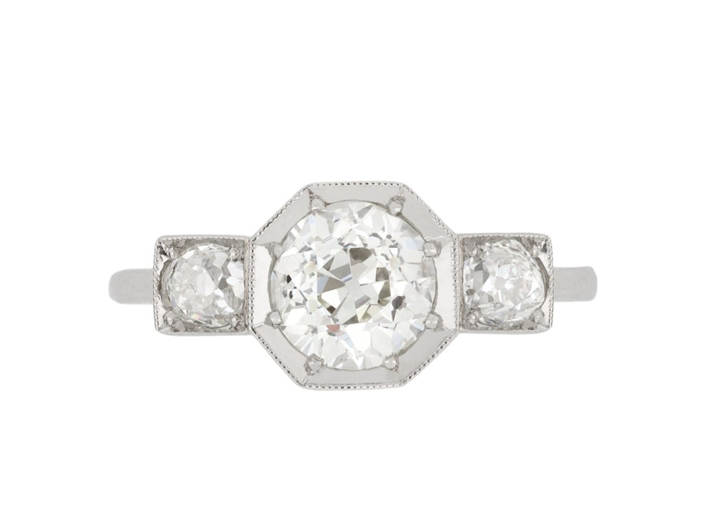Art Deco diamond three stone ring, English, circa 1930.