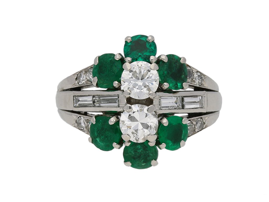 Vintage diamond emerald cluster ring berganza hatton garden