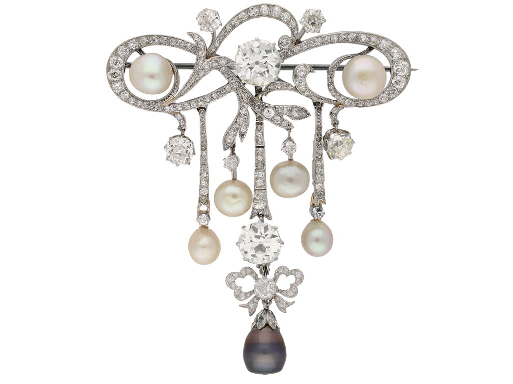 front view diamond natural pearl brooch hatton garden berganza