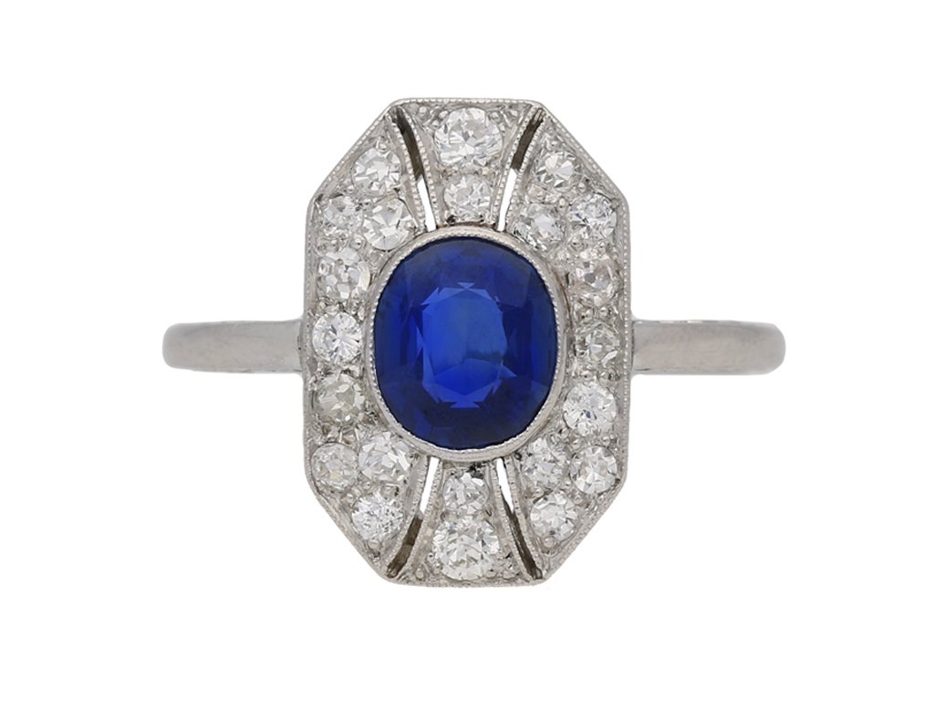 front view antique diamond sapphire ring hatton garden berganza