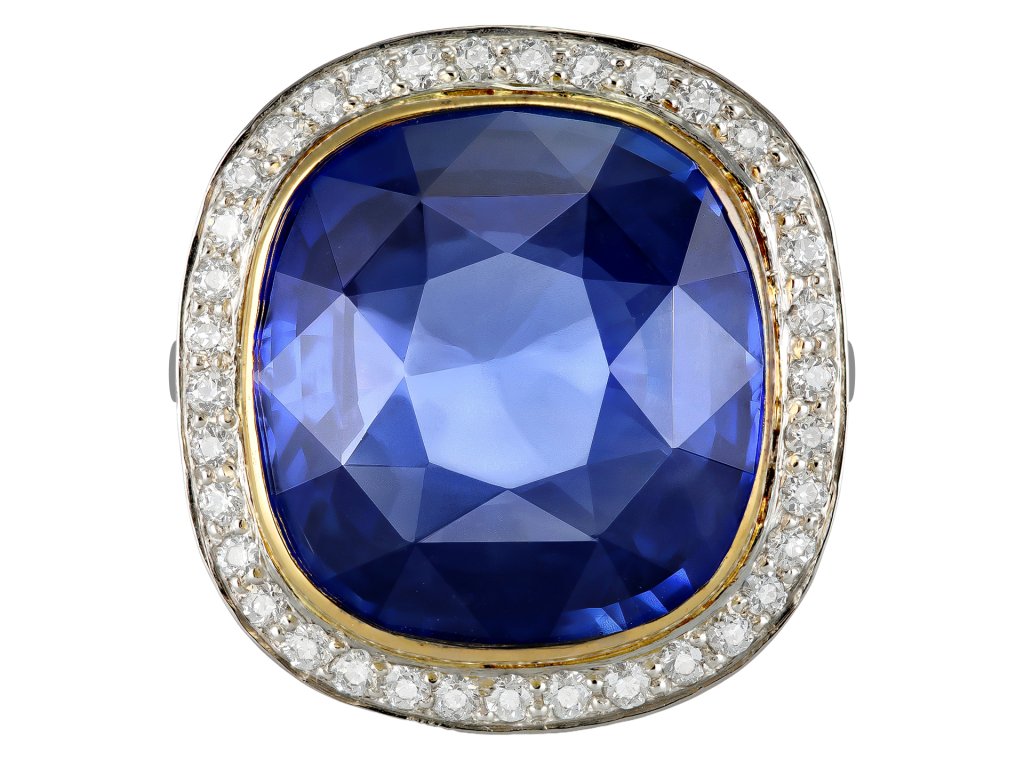 Ceylon sapphire and diamond coronet cluster ring 1935.