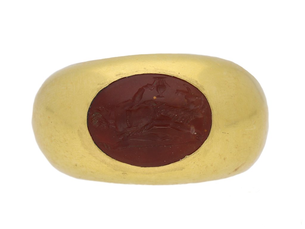 front view Ancient roman intagilo ring berganza hatton garden