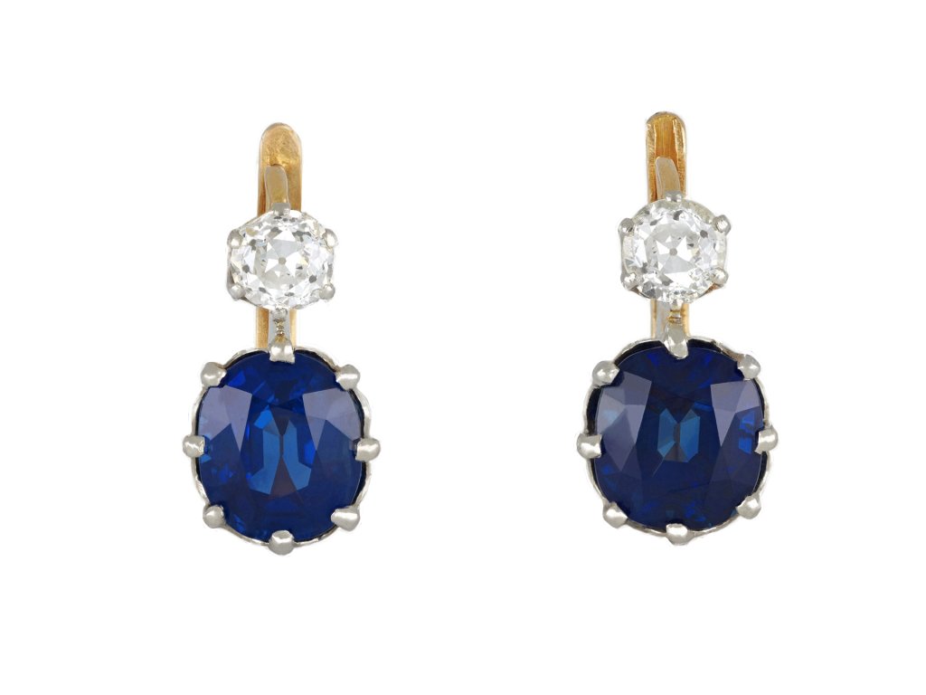 Edwardian sapphire and diamond earrings, circa 1905.